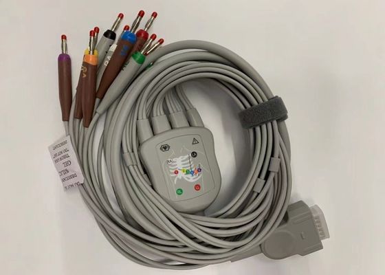 Grauer 10-Blei-EKG-Kabel mit 15-Stift-US-Standard-Bananenanschluss 4.0