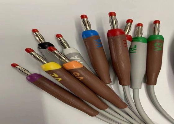 Grauer 10-Blei-EKG-Kabel mit 15-Stift-US-Standard-Bananenanschluss 4.0