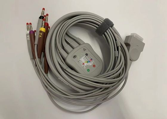 Grauer 10-Blei-EKG-Kabel mit 15-Stift-US-Standard-Bananenanschluss 4.0