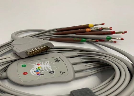 Grauer 10-Blei-EKG-Kabel mit 15-Stift-US-Standard-Bananenanschluss 4.0
