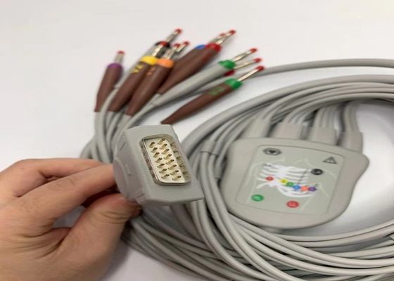 Grauer 10-Blei-EKG-Kabel mit 15-Stift-US-Standard-Bananenanschluss 4.0