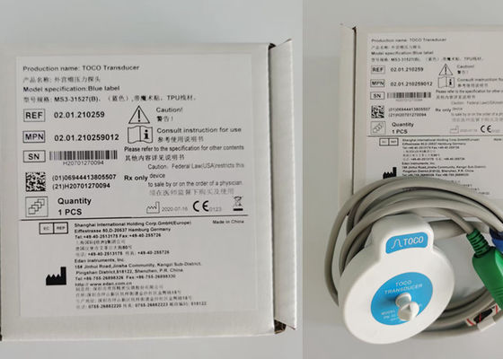 MS3-31527 Toco Transducer Probe 6 Nadel Einzelschlitz Blau Band Velcro 2,5m Länge