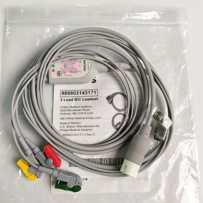 PHILIP Original 3 Lead IEC Leadset Rot, Grün, Gelb, 2,6 M Maschinenende Rund 12 Nadeln PN:989803143171
