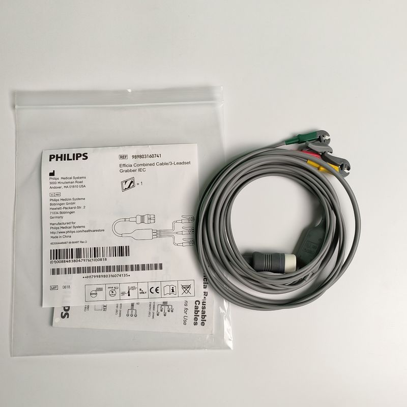 PHILIP Original Efficia Kombiniertes Kabel/3-Leadset Grabber IEC. Maschinenende Runde 12-Pin, Referenz: 989803160741